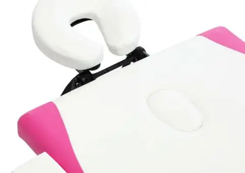 Masă pliabilă de masaj, 2 zone, alb și roz, lemn - 5/5