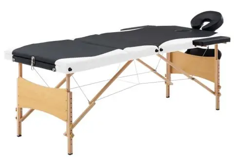 Masă pliabilă de masaj, 3 zone, negru și alb, lemn - 1/5