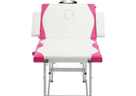Masă pliabilă de masaj, 4 zone, alb și roz, aluminiu - 2/5