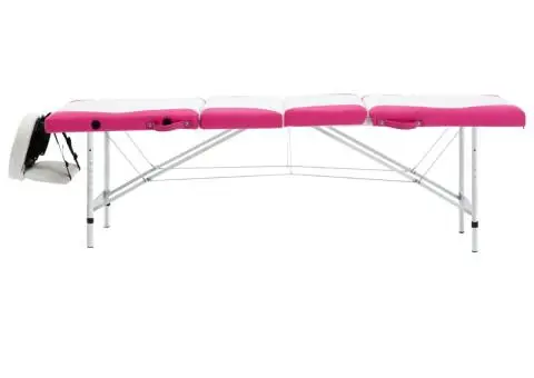 Masă pliabilă de masaj, 4 zone, alb și roz, aluminiu - 3/5