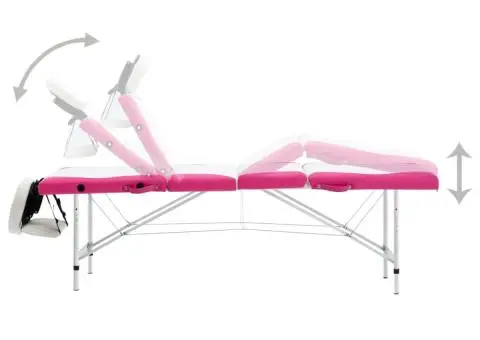 Masă pliabilă de masaj, 4 zone, alb și roz, aluminiu - 4/5
