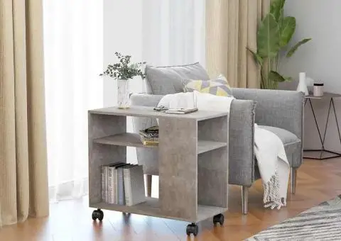 Masă laterală, gri beton, 70x35x55 cm, lemn compozit - 1/5