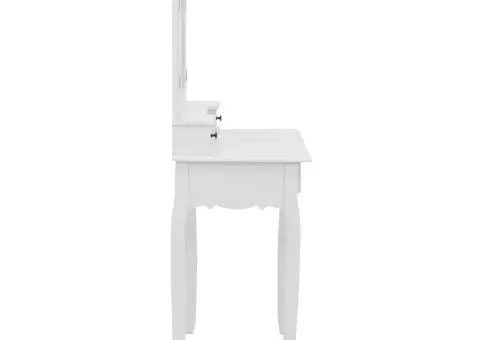 Set masă de toaletă cu taburet alb 80x69x141 cm lemn paulownia - 4/5