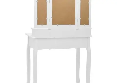 Set masă de toaletă cu taburet alb 80x69x141 cm lemn paulownia - 5/5