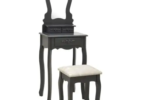 Set masă de toaletă cu taburet gri 50x59x136 cm lemn paulownia - 1/5