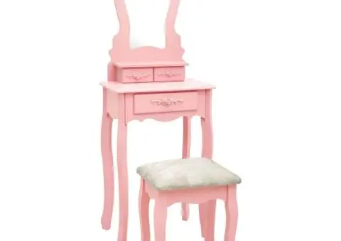 Set masă de toaletă cu taburet roz 50x59x136 cm lemn paulownia - 1/5