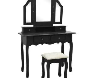 vidaXL Set masă toaletă cu taburet negru 100x40x146 cm lemn paulownia