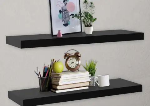Rafturi de perete suspendate, 2 buc., negru, 120 x 20 x 3,8 cm - 1/5