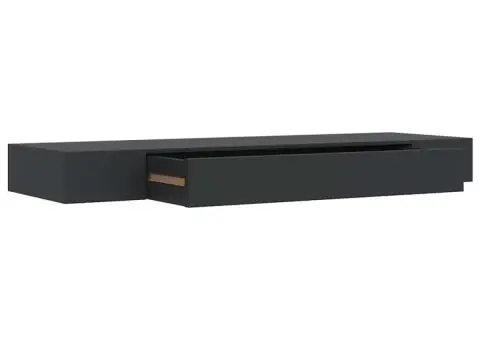 Raft de perete suspendat cu sertar, negru, 80 x 25 x 8 cm - 2/5