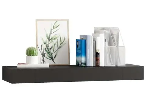 Raft de perete suspendat cu sertar, negru, 80 x 25 x 8 cm - 3/5