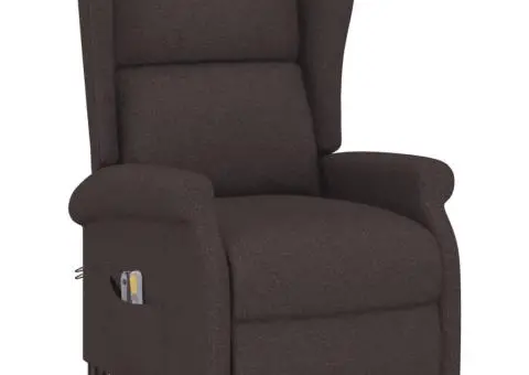 Fotoliu de masaj cu ridicare, maro închis, material textil - 3/5