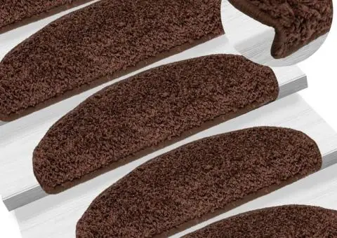 Covorașe pentru trepte scară, 15 buc., maro, 65 x 21 x 4 cm - 1/5