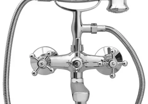 Baterie cadă cu 2 robinete + Deviator duș de mână Chrome Retro - 3/5