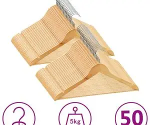 vidaXL Set de umerașe anti-alunecare, 50 buc. lemn esență tare
