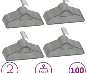 vidaXL Set de umerașe anti-alunecare, 100 buc., gri, catifea
