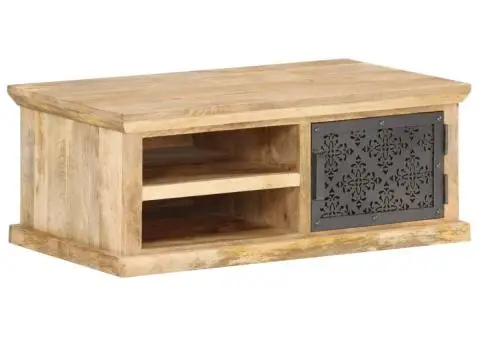 Măsuță cafea cu ușă, 90 x 50 x 35 cm, lemn masiv de mango - 1/5