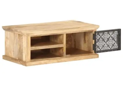 Măsuță cafea cu ușă, 90 x 50 x 35 cm, lemn masiv de mango - 2/5