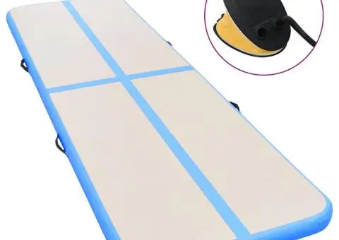 Saltea gimnastică gonflabilă cu pompă albastru 600x100x10cm PVC - 1/5