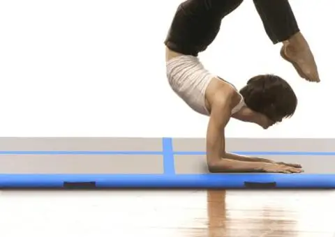 Saltea gimnastică gonflabilă cu pompă albastru 600x100x10cm PVC - 3/5