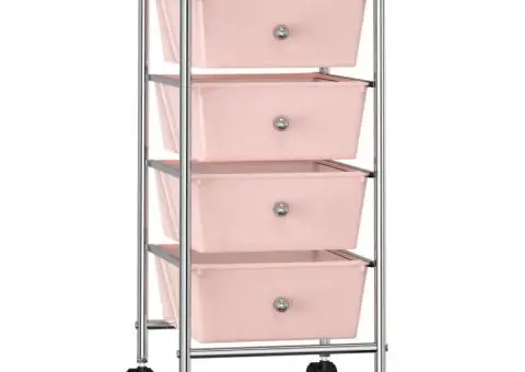 Cărucior de depozitare mobil cu 4 sertare, roz, plastic - 1/5