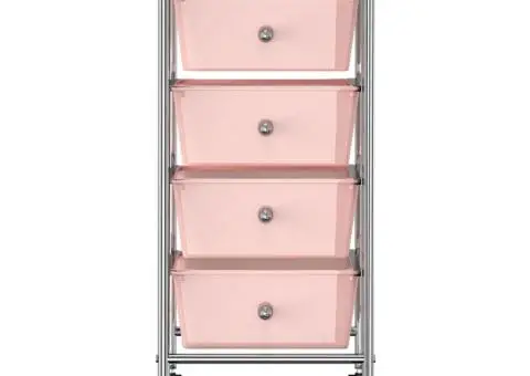 Cărucior de depozitare mobil cu 4 sertare, roz, plastic - 2/5