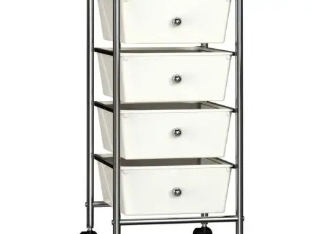 Cărucior de depozitare mobil cu 4 sertare, alb, plastic - 1/5