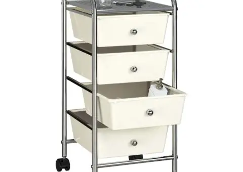 Cărucior de depozitare mobil cu 4 sertare, alb, plastic - 3/5