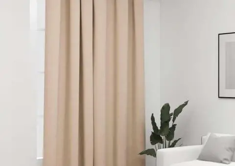 Perdea opacă, aspect pânză, cu ocheți, bej, 290x245 cm - 1/5