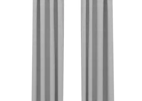 Perdele opace, aspect pânză, cu ocheți, 2 buc., gri, 140x225 cm - 2/5