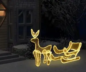 vidaXL Instalație lumini Crăciun, ren și sanie cu plasă, 432 LED-uri