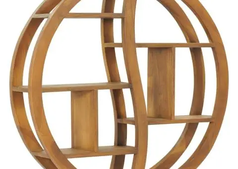 Raft de perete Yin Yang, 80 x 17,5 x 80 cm, lemn masiv de tec - 1/5