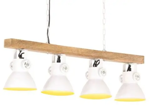 Lampă suspendată industrială, alb, lemn de mango, E27 - 1/5