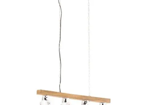 Lampă suspendată industrială, alb, lemn de mango, E27 - 2/5