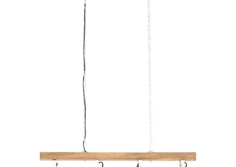 Lampă suspendată industrială, alb, lemn de mango, E27 - 4/5
