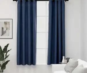 vidaXL Perdele opace aspect pânză cu ocheți 2 buc. 140x175 cm albastru