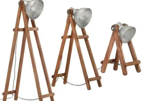 Lămpi de podea, 3 buc., argintiu, lemn masiv de mango, E27 - 3/5