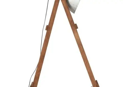 Lămpi de podea, 3 buc., argintiu, lemn masiv de mango, E27 - 5/5