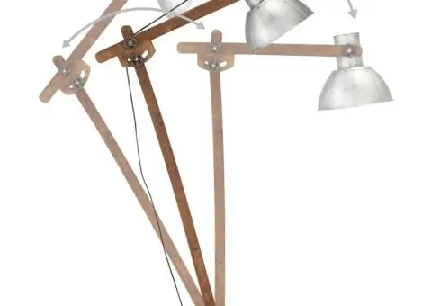 Lampă de podea, argintiu, lemn masiv de mango, E27 - 5/5