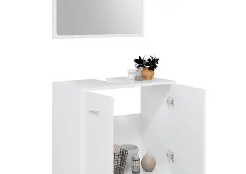 Set de mobilier de baie, alb, lemn prelucrat - 4/5