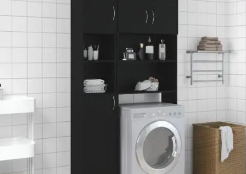 Dulap de baie, negru, 32x25,5x190 cm, lemn prelucrat - 1/5