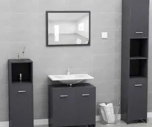 vidaXL Set de mobilier de baie din, lemn prelucrat, gri lucios