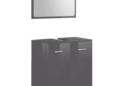 Set de mobilier de baie din, lemn prelucrat, gri lucios - 2/5