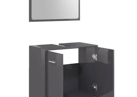 Set de mobilier de baie din, lemn prelucrat, gri lucios - 4/5