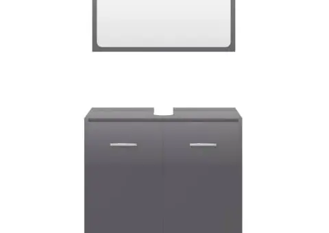 Set de mobilier de baie din, lemn prelucrat, gri lucios - 5/5