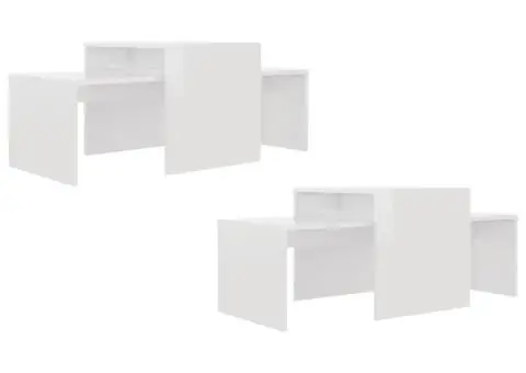 Set măsuțe cafea, alb extralucios, 100x48x40 cm, lemn prelucrat - 5/5