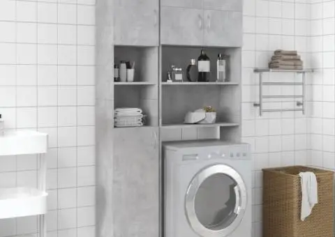 Dulap de baie, gri beton, 32 x 25,5 x 190 cm, lemn prelucrat - 1/5