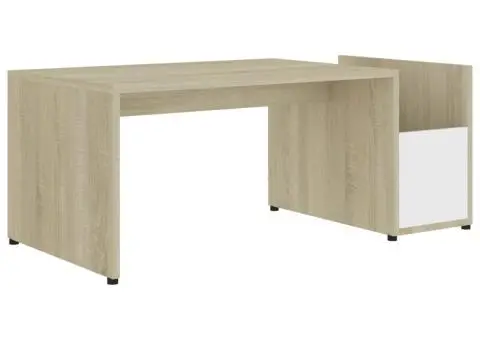 Măsuță de cafea, alb/stejar sonoma, 90x45x35 cm, lemn prelucrat - 2/5