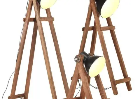 Lămpi de podea, 3 buc., negru, lemn masiv de mango, E27 - 1/5