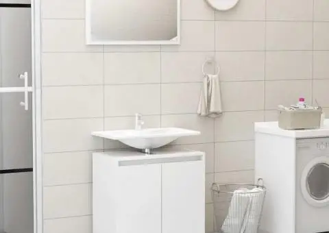 Set mobilier de baie, alb extralucios, lemn prelucrat - 1/5