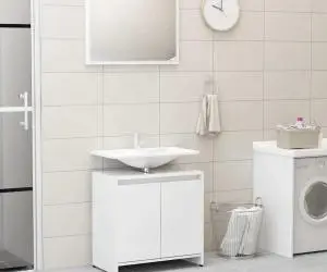 vidaXL Set mobilier de baie, alb extralucios, lemn prelucrat